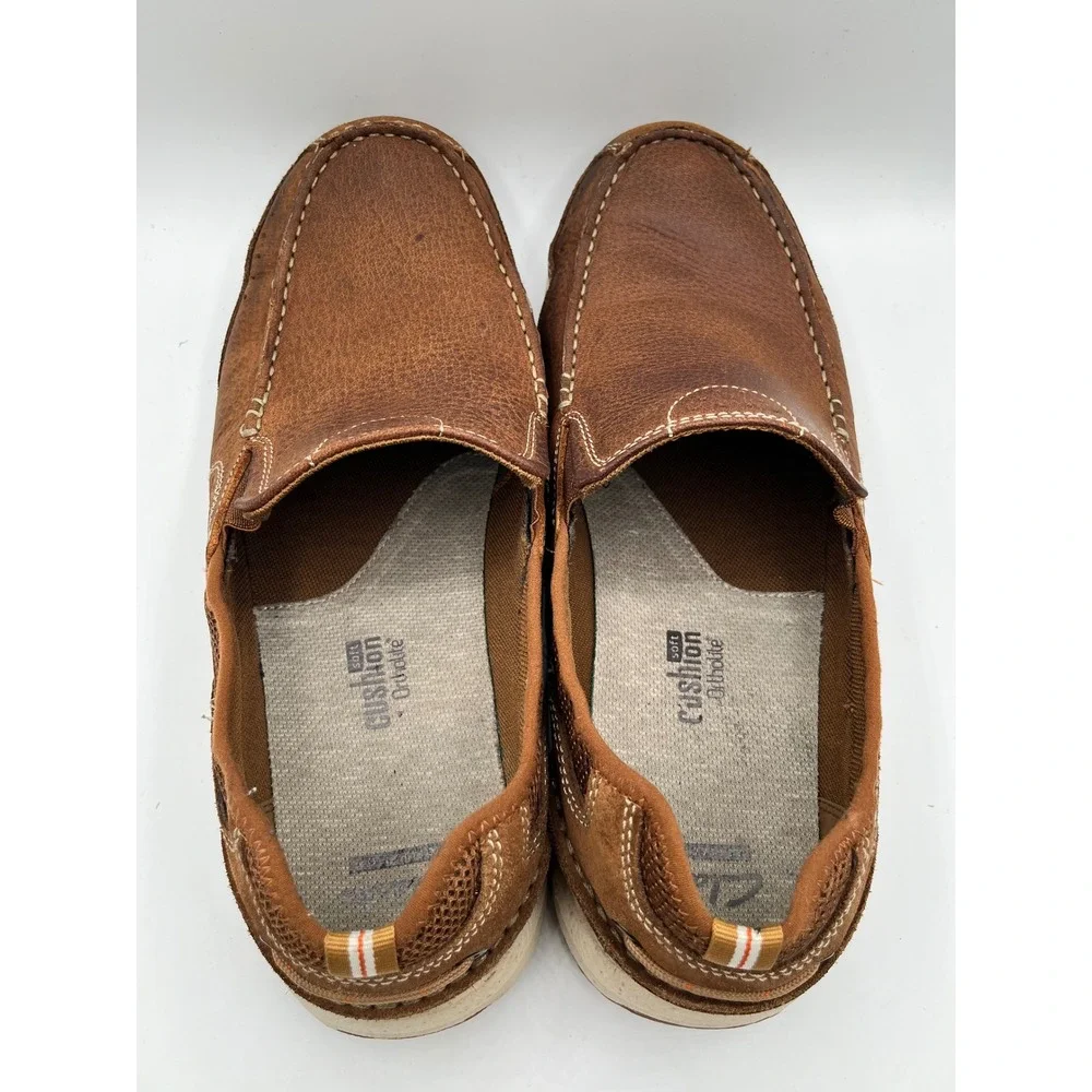 Clarks Men Brown Leather Slip On Loafers Ortholite Cushion Soft Sz 10.5W